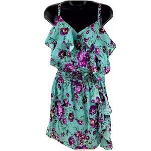 Pure Sugar Spring Ruffle Dress Turquoise Purple Floral Sundress Small